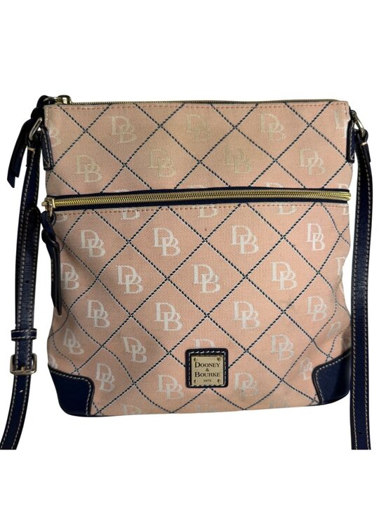 Dooney & Bourke Handbags - Vintage Dooney Bourke Peach Maxi Quilt Navy Blue Leather Trim Crossbody Bag